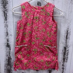 Lilly Pulitzer Girls Dress 6X Pink Palm Tree Print Sleeveless Cotton Shift